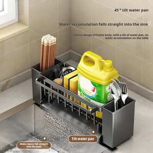 <span class=keywords><strong>Porte</strong></span>-éponge de cuisine pour évier avec plateau d'égouttement automatique, <span class=keywords><strong>porte</strong></span>-torchon, organisateur de vaisselle, distributeur de savon, rangement - Product Image 5