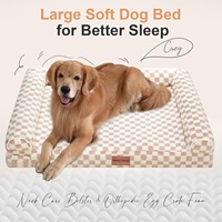 Lit orthopédique pour chien en gingham, imperméable, en velours cristal, avec mousse alvéolée et rebord, canapé pour animaux de compagnie, pour détaillants, taille personnalisée, fabrication en usine