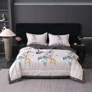 Modern Eco-Friendly Knitted Customizable Plant Pattern Printed Fall Quilt Set 1 Quilt 1 <strong>Sheet</strong> 2 <strong>Pillowcases</strong> Polyester Filling - Product Image 1