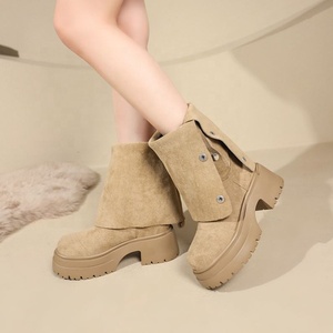 Summer New Style Women's Lace-up Merad High Top Thick Soled Square Heel High Calf <b>Boots</b> - Product Image 4