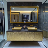 Meubles de salle de bain de luxe en or, meuble-lavabo double vasque de 48 pouces avec plan de travail