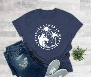 Camiseta OEM ODM Happiness Comes In Waves, Camiseta con Estampado de Olas, Camiseta para Vacaciones de Verano, Camiseta de Playa y Mar, Camiseta de Verano Personalizada 2023, Camiseta para Amigos - Product Image 3