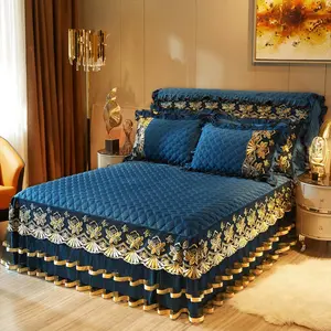 Factory custom Crystal Velvet skirt bed sheet pillowcase bedding sets lace bed skirt