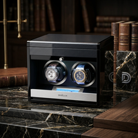 Boîte de rangement automatique noire pour deux montres, présentoir pour chambre et bureau