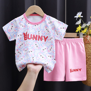 Ensemble de vêtements d'été pour enfants, vêtements en coton pour garçons et filles, tenues respirantes pour enfants, costume d'été mignon imprimé d'animaux - Product Image 3