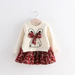 Robe pour filles, vêtements pour petites filles, épaisse et chaude, motif de lapin en patchwork floral, nouvelle collection