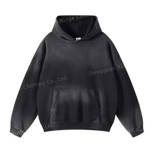 Sudadera con Capucha Corta y Holgada para Hombre, Estilo Urbano, con Lavado Ácido y Diseño Bordado, para Invierno, Servicio Personalizado OEM - Product Image 3
