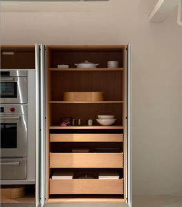 Meuble de cuisine moderne sur mesure avec îlot, accessoires de charnières de luxe en bois massif pour projet de villa - Product Image 5