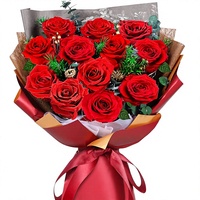 Bouquet de 12 roses réelles préservées avec lumières LED rouges – Cadeau d'anniversaire, pas besoin d'eau ni de lumière du soleil – Décoration élégante pour la maison