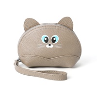Porte-monnaie en cuir véritable pour femme, porte-cartes à fermeture éclair, portefeuille mignon à imprimé animal, pochette à monnaie portable, vente en gros, logo personnalisé OEM