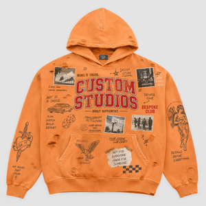 เสื้อฮู้ดดี้ผ้าฝ้าย 450GSM แบบสั่งทำพิเศษ ตกแต่งด้วยคริสตัล ล้างสีซีดสไตล์วินเทจ ทรงบ็อกซี่ ผ้าเฟรนช์เทอร์รี่ สีส้ม แบบสวมหัว สำหรับผู้ชาย ผลิตตามแบบ OEM - Product Image 1