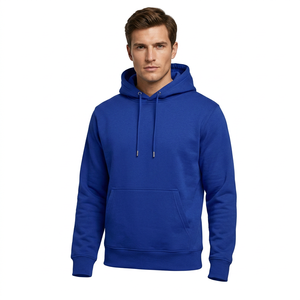 Men's Royal Blue Hooded Sweatshirt Regular Fit Cotton French Terry Casual Autumn Wear Pocket DesignMen's Royal Blue Hooded <b>Sweat</b> - Product Image 1
