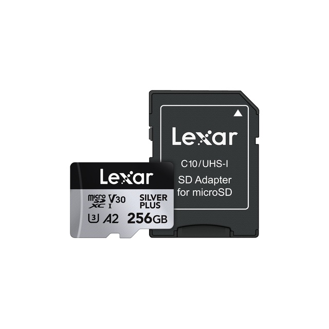 Lexar Professional SILVER PLUS 256GB U3 A2 V30 MicroSDXC for Camera, Drones, Tablets, Mobile Phones and More