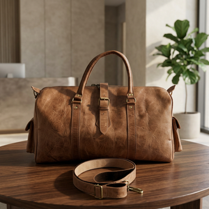 Sac de voyage unisexe de luxe classique en cuir véritable de qualité supérieure, élégant et tendance, avec poignée souple et fermeture éclair intégrée - Product Image 3