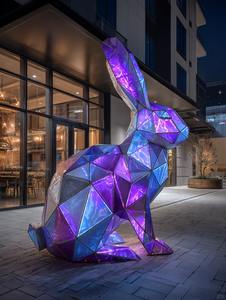 Escultura de <span class=keywords><strong>Panda</strong></span> Geométrica para Exteriores, Instalación Artística Iridiscente que Cambia de Color para Espacios Públicos - Product Image 3