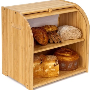 Boîte de rangement pour pain en bambou avec couvercle coulissant, pour comptoir de cuisine, pour pain grillé et pâtisseries - Product Image 1