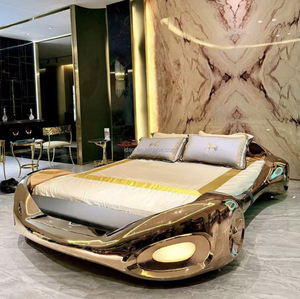 Lit de voiture au design moderne pour chambre principale, en acier inoxydable 304, convertible en lit double, grand lit de luxe, nouvelle technologie pour la maison - Product Image 5