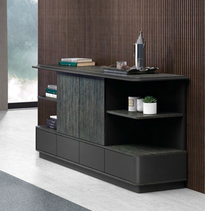 طاولة مؤتمرات تنفيذية حديثة بأرجل من الفولاذ المقاوم للصدأ ولوح معدني وخشب البلوط الذهبي، أثاث مكتبي تجاري للمنزل والفندق - Product Image 5