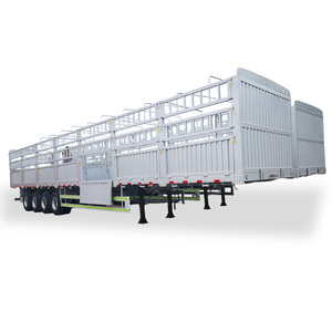 Semirremolque de Acero de 4 Ejes <span class=keywords><strong>para</strong></span> Transporte de <span class=keywords><strong>Ganado</strong></span> y Animales con Valla de Estacas, Capacidad de Carga de 100T - Product Image 2