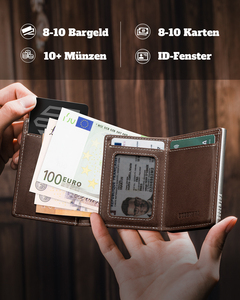 Başparmak UP tedarikçisi özelleştirmek manyetik yağ kahverengi üç katlı RFID engelleme kimlik pencere erkek düğme sikke cep erkekler cüzdan - Product Image 6