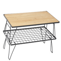 Table rectangulaire pliante en maille pour camping extérieur, en fer forgé, portable, avec grille de rangement pour pique-nique et foyer intégré