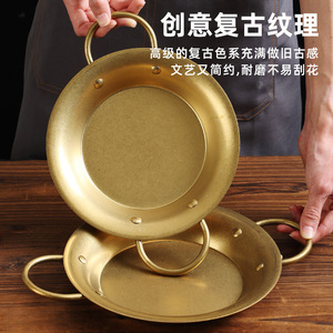 Retro Gold Spanish Seafood Baked Rice Pot Double-Handled Stainless Steel Flat Bottom Round Oven Safe Pan - Product Image 1