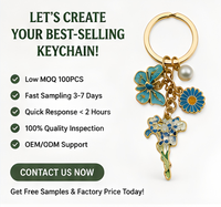 Gantungan Kunci Bunga Enamel Logam Custom, Liontin Logam Seng, Mutiara, Berlian Imitasi, Cincin Kunci, Hadiah Promosi untuk Wanita, Grosir