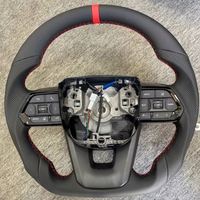 Volant noir à boutons en cuir pleine fleur avec surpiqûres rouges et détails jaunes GR pour Toyota Land Cruiser LC79 LC76 LC300