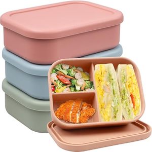 Lonchera Bento de Silicona de Grado Alimenticio, 3 Compartimentos, Contenedores para Control de Porciones, para Adultos y Estudiantes, Apta para Microondas y Lavavajillas - Product Image 1