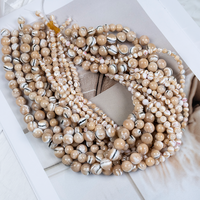 Perles de coquillage Trochus rayées naturelles, brin de 5 à 10 mm, perles de coquillage rondes lisses pour accessoires de bijoux faits à la main