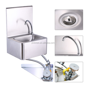 อ่างล้างมือสแตนเลสแบบใช้เข่าเหยียบ พร้อมแผ่นกันน้ำกระเด็น ติดผนังสำหรับใช้งานเชิงพาณิชย์ อ่างล้างมือสุขอนามัย - Product Image 3