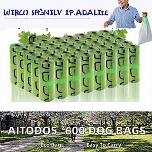 600 Bolsas Biodegradables para Desechos de Perros, Verdes, 31x22cm, Polietileno, Control de Olores Moderado, 40 Rollos (15 por Rollo) - Portátiles - Product Image 2