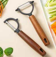 Pisau Pengupas Stainless Steel Grosir dengan Gagang Kayu, Alat Dapur Logam untuk Buah dan Melon
