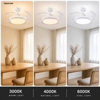 Ventilateur de plafond LED rétractable invisible en cristal de luxe avec télécommande, lampe décorative pour chambre et salle à manger
