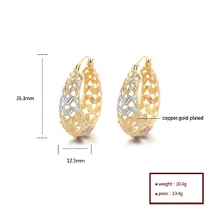 Oro Joyeria Vente en gros Boucles d'oreilles créoles pendantes pour femmes et filles, en zircone cubique, plaqué or 18 carats, Bijoux de mode - Product Image 6
