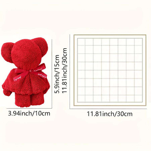<b>Cute</b> <b>Bear</b> Towel Gift Bag, Coral Fleece Square Towel, Portable Handbag for Wedding Return Gifts & Holiday Presents - Product Image 5