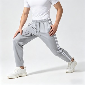 Summer Men Lightweight Two Side Stripes Interlock Fabric Straight Leg Sweatpants <b>Drawstring</b> Casual Jogging <b>Trousers</b> Waist Logo - Product Image 5