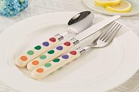 Service de couverts 20 pièces en acier inoxydable avec poignées Puka Dots, écologique, compatible lave-vaisselle, léger, pour le dîner