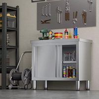 Table de cuisine industrielle en acier inoxydable 304 de haute qualité à 2 niveaux avec porte coulissante, capacité robuste et résistance à la corrosion