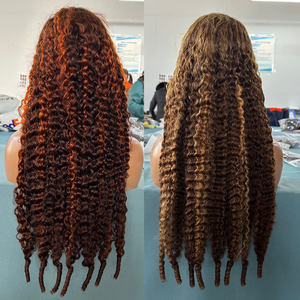 <span class=keywords><strong>Parrucca</strong></span> di capelli umani ricci birmani senza colla, pre-tagliata, con frontale in pizzo HD, colore rosso zenzero con riflessi bordeaux, per donne di colore - Product Image 5