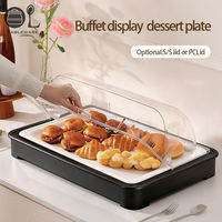 Plateau de présentation de buffet en acier inoxydable et céramique Oulu avec couvercle à roulettes pour desserts, pâtisseries, salades de fruits - Utilisation pour la restauration et les fêtes
