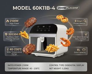หม้อทอดไร้น้ำมัน วิซิเบิ้ล แอร์ฟรายเออร์ 2100W สมาร์ทดิจิตอล ควบคุมด้วยระบบสัมผัส 230 ° อุณหภูมิสูงสุด C สำหรับหม้อหุงข้าวในครัวครอบครัวแบบไร้น้ำมันที่รวดเร็วและดีต่อสุขภาพ - Product Image 6