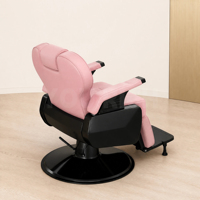 Fauteuil de Barbier Hydraulique Rose Inclinable avec Base Noire pour Salon de Coiffure et Mobilier de Salon de Beauté