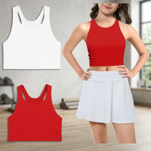 Women's Solid Color <b>Crop</b> <b>Top</b> Tank <b>Top</b> Sleeveless Scoop Neck Spandex Polyester Breathable Yoga Activewear <b>Red</b> White - Product Image 2