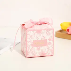 Caixa de presente dobrável para porta-doces, cartão personalizado, caixa de presente para festa de casamento, papel, caixas de presente de chocolate com fita