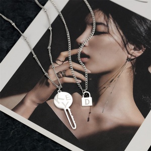 Collar de Acero Inoxidable con Colgante de Candado y Cadena de Serpiente de Doble Capa, Joyería para Mujer, Accesorios de Moda, Collar para Parejas - Product Image 2