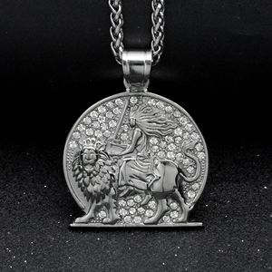 Collar con colgante <span class=keywords><strong>de</strong></span> Leones guerreros para mujer, cadena <span class=keywords><strong>de</strong></span> <span class=keywords><strong>acero</strong></span> chapada <span class=keywords><strong>en</strong></span> Templarios con cabeza <span class=keywords><strong>de</strong></span> león dorado helado para regalos - Product Image 6