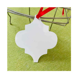 Adornos de Metal de doble cara para Navidad, adorno de Navidad de aluminio blanco con cuerda roja - Product Image 3