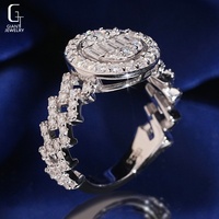 Anillo Halo con Moissanita Baguette de Esfera Redonda, Plata de Ley S925, Pasa el Test de Diamantes, Certificado GRA, para Hombre y Mujer