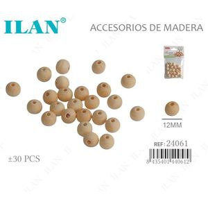 Perline in legno ILAN da 12 mm, rotonde, naturali, per la creazione di gioielli fai da te e accessori. - Product Image 1